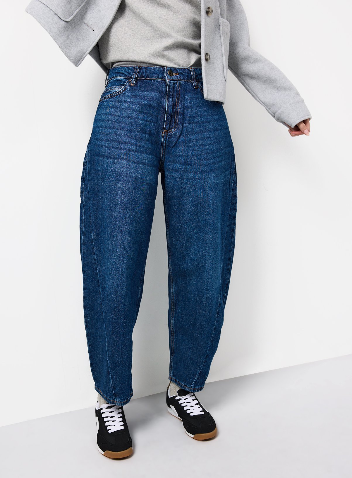 Dark Rinse Denim Relaxed Barrel Leg Jeans